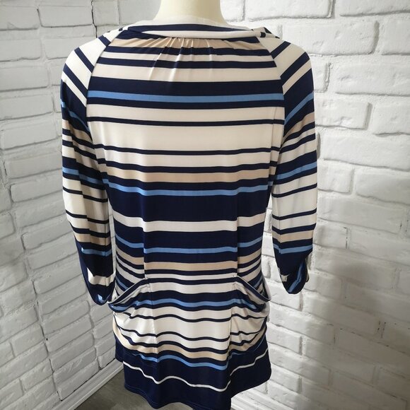 Venus Ladies White, Blue, & Tan Striped Size Small Straight Fit Beach Coverup - Picture 2 of 10